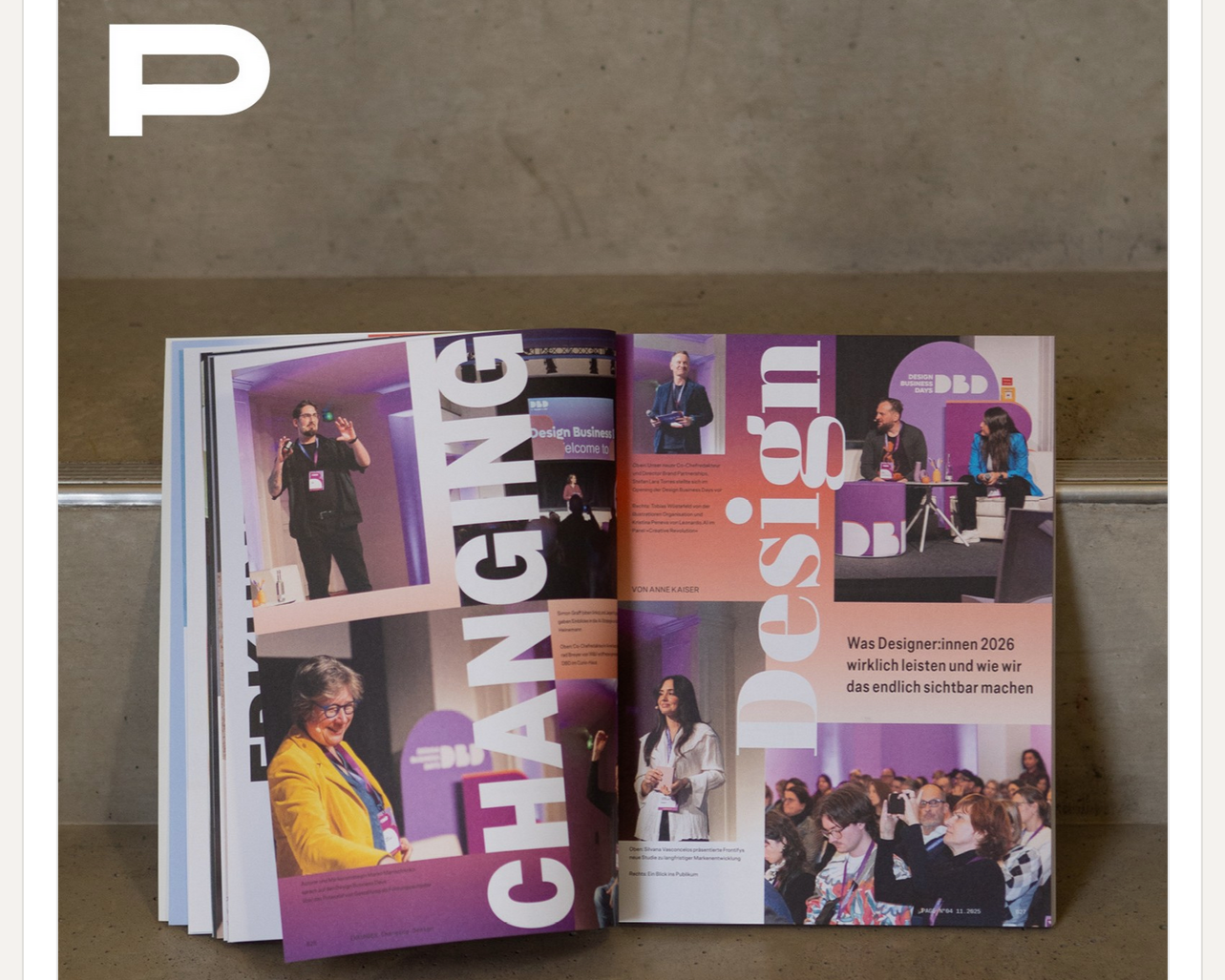 Doppelseite der Zeitschrift PAGE - Das Magazin der Kreativwirtschaft mit dem Titel "Changing Design"