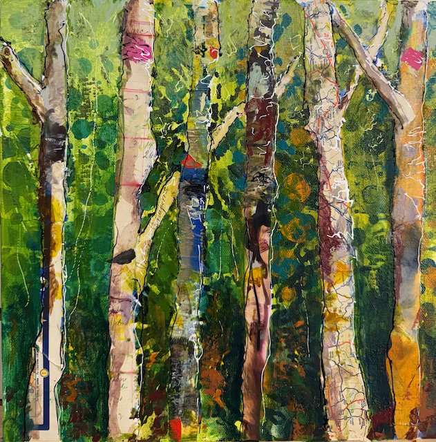 "Quaking Light".  Collage, acrylic on panel.  6x12.  SOLD