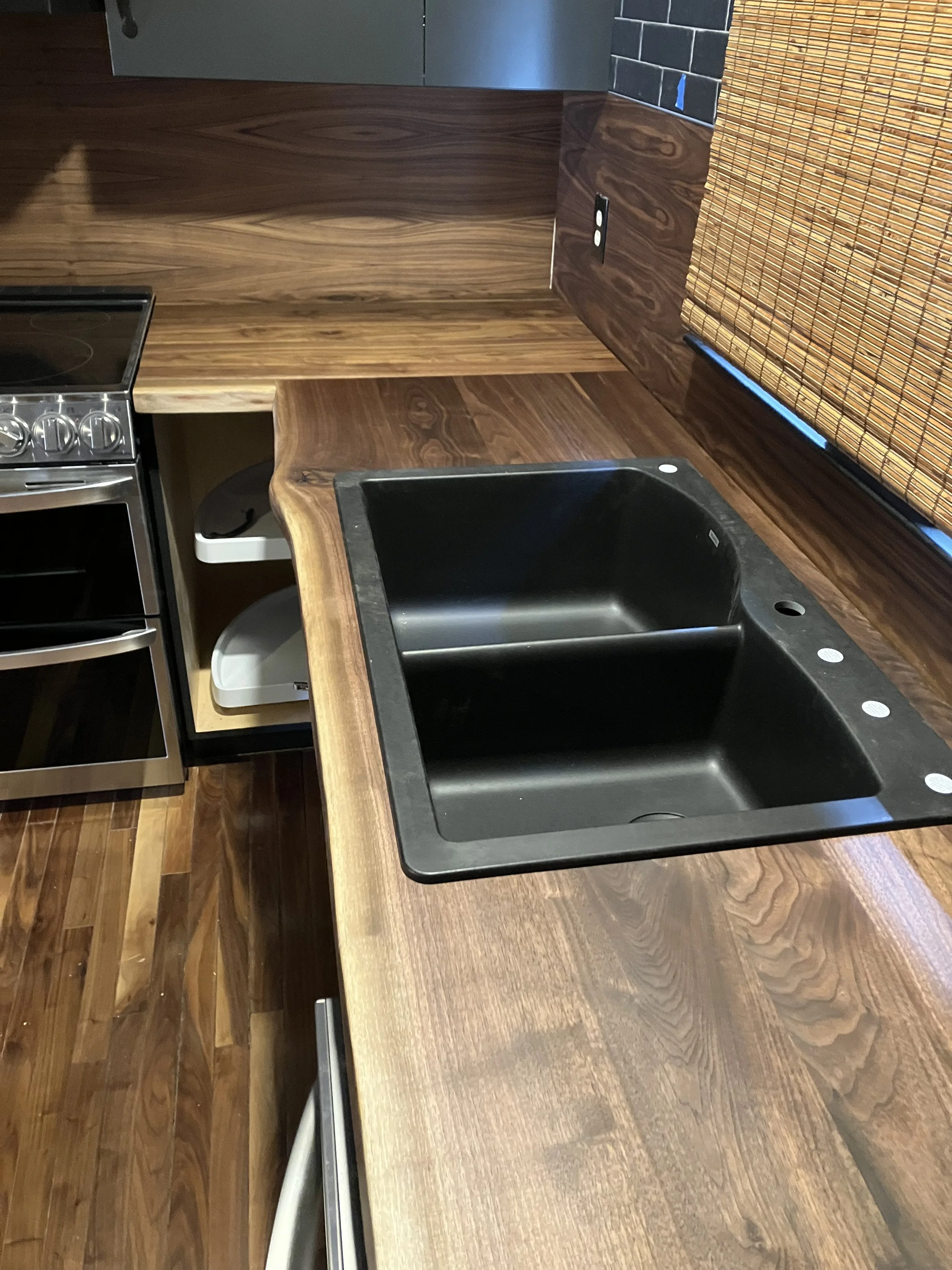 Walnut kitchen countertop with sink cutout