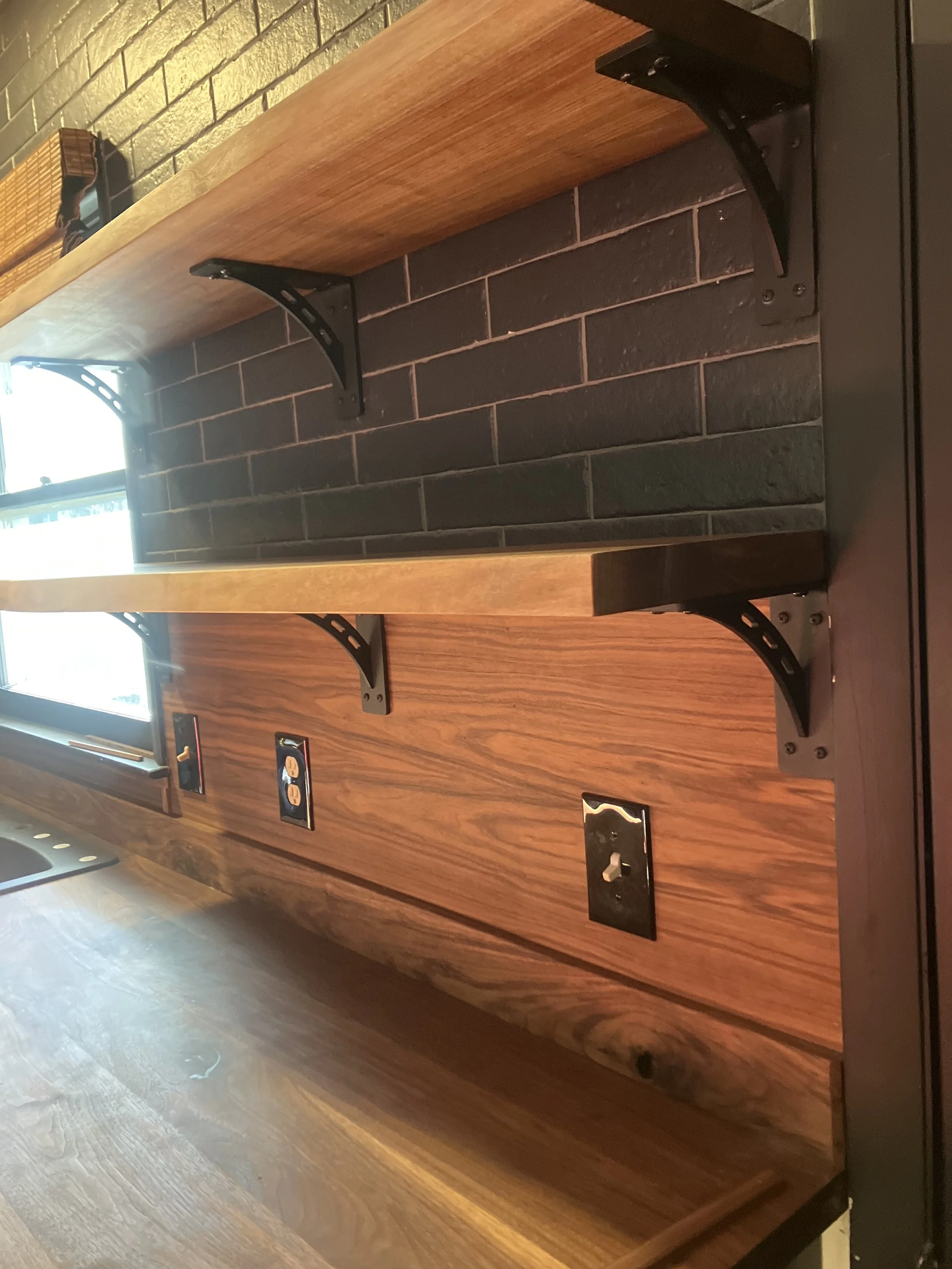 Walnut live edge open shelves