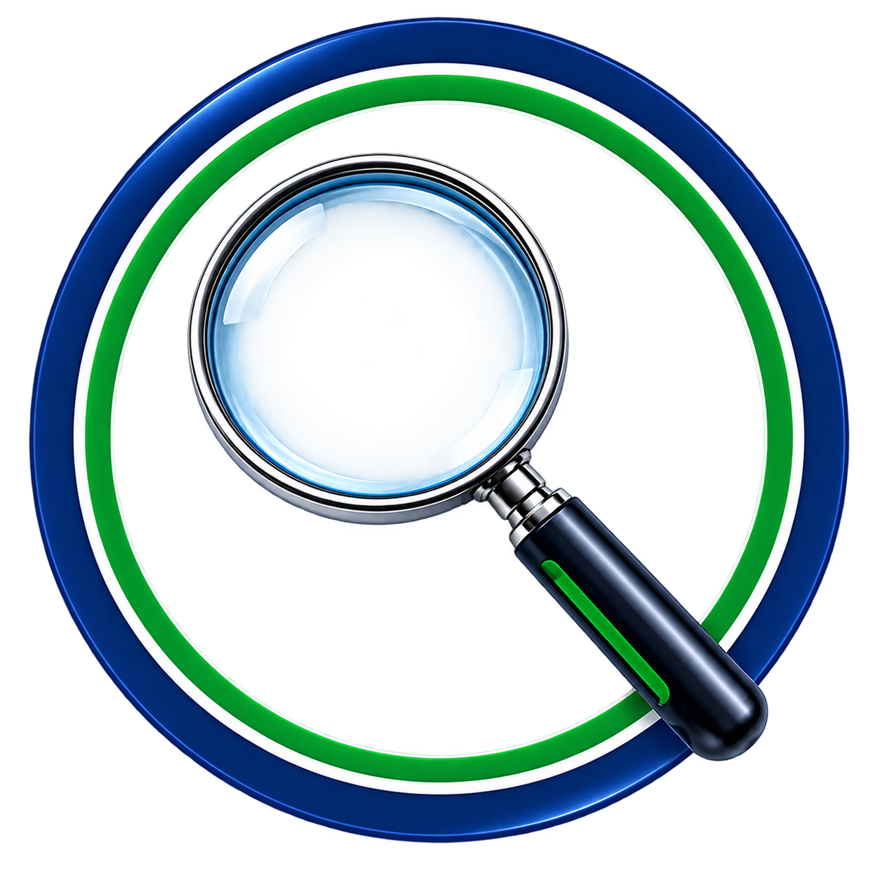 A magnifying glass focusing on a speedometer with a green needle pointing at the maximum level, indicating high speed.