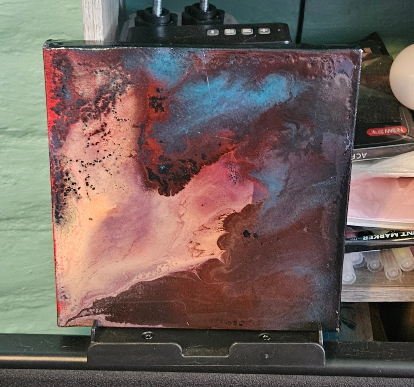 Ethereal Energies: Evergreen Jasper, Honey Opal & Mexican Fire Opal Reiki-Infused Energy Art 8x8 Stretched Canvas