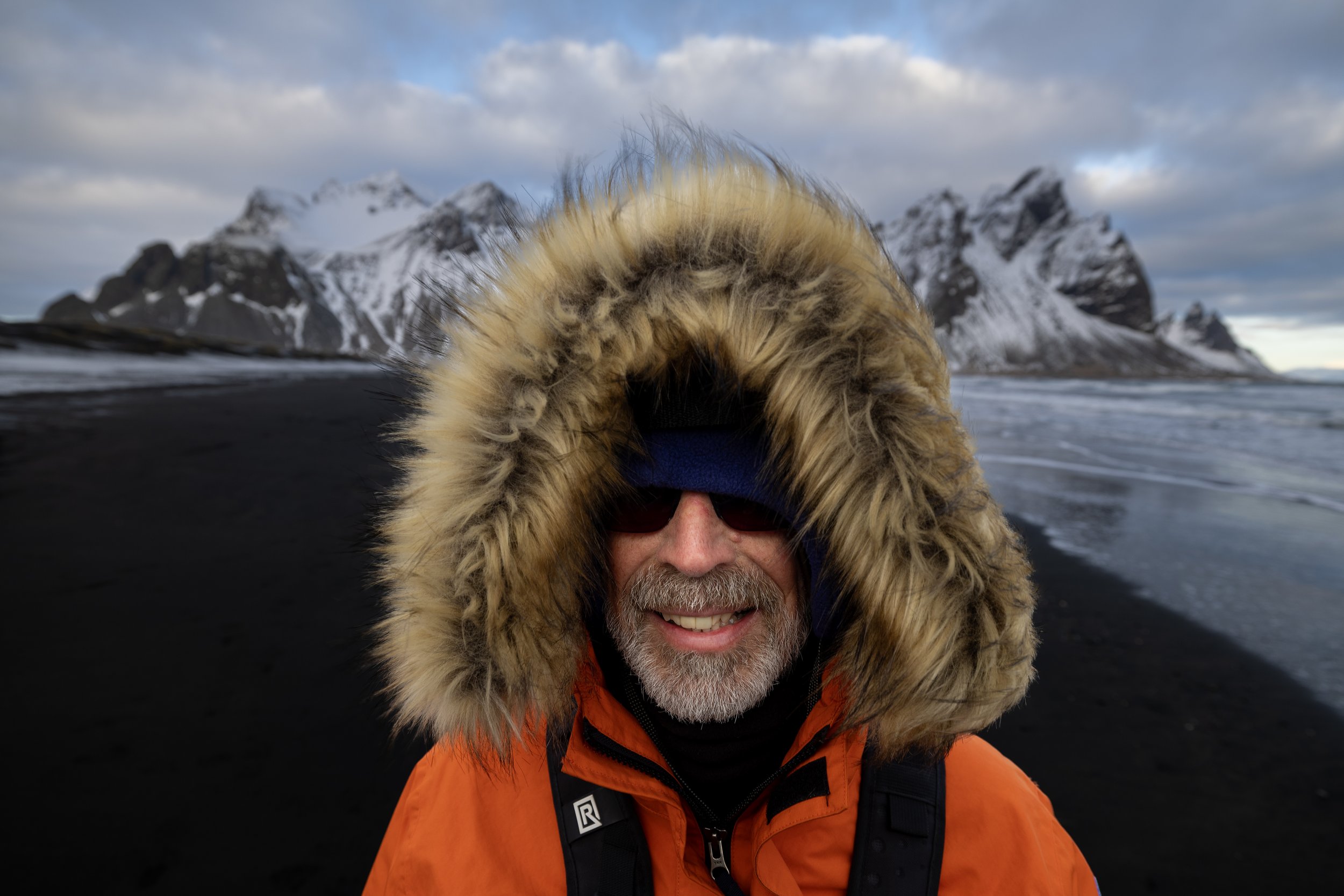 Workshop participant enjoying the Winter weather on Swingman Photo Iceland photography adventure