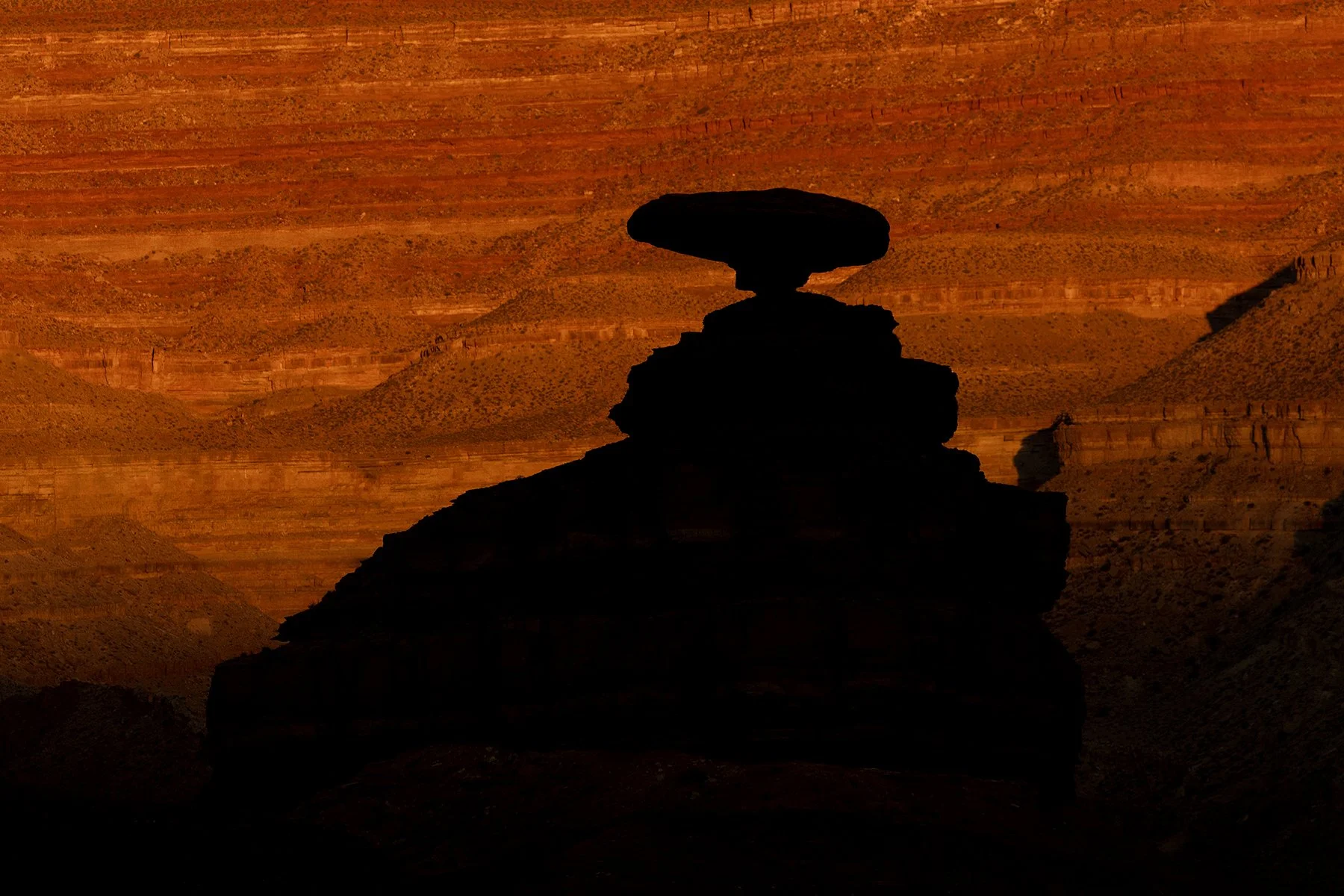 Mexican Hat Rock at sunset