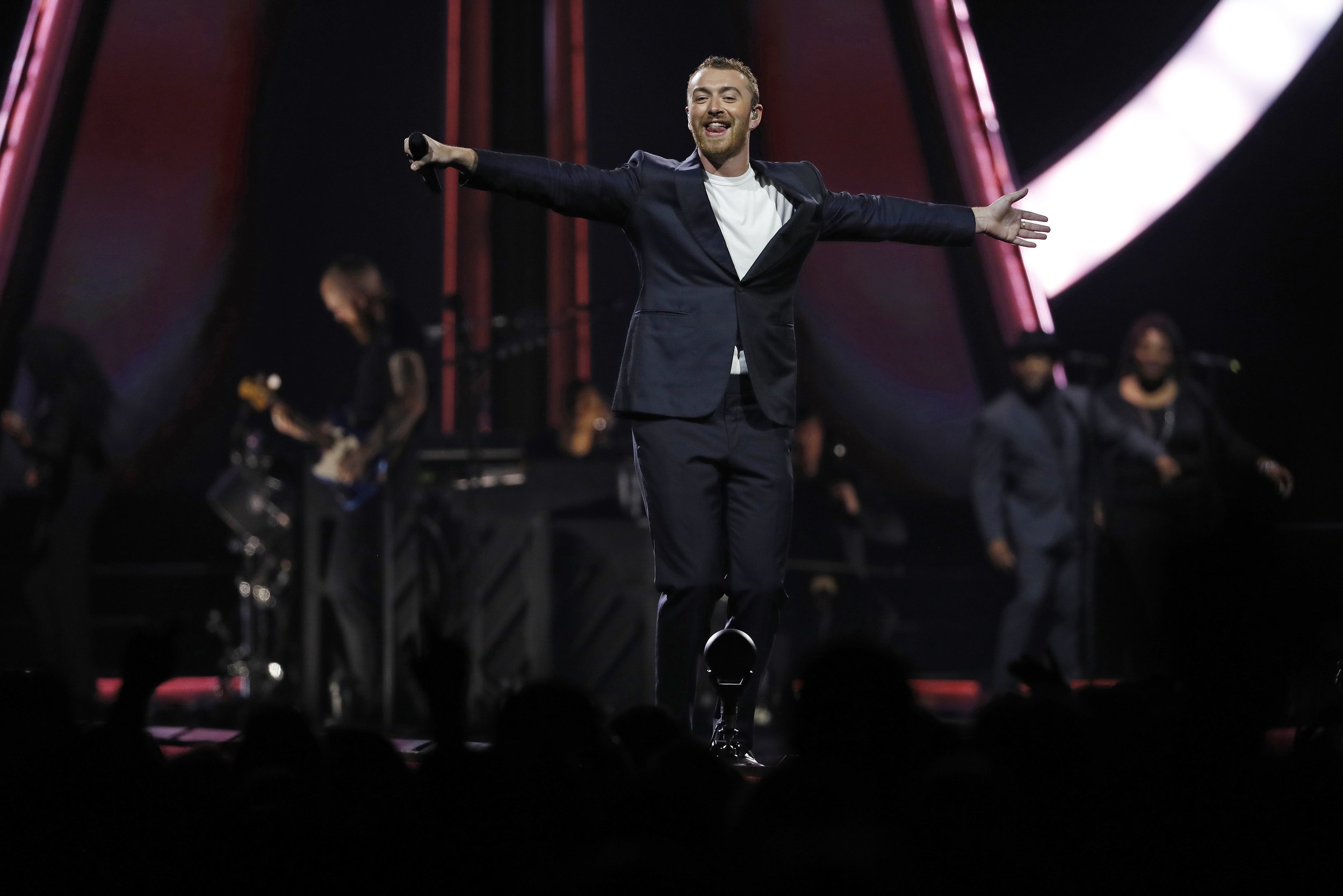 Performer Sam Smith in concert in Salt Lake City, Utah.