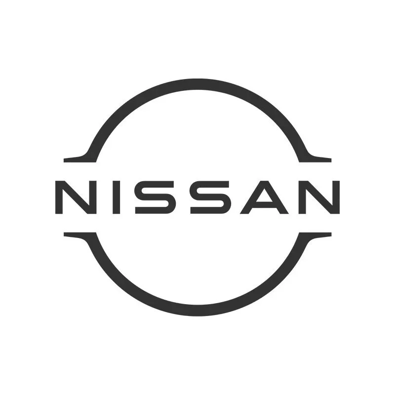 Nissan logo in black and white with a circular design and stylized font