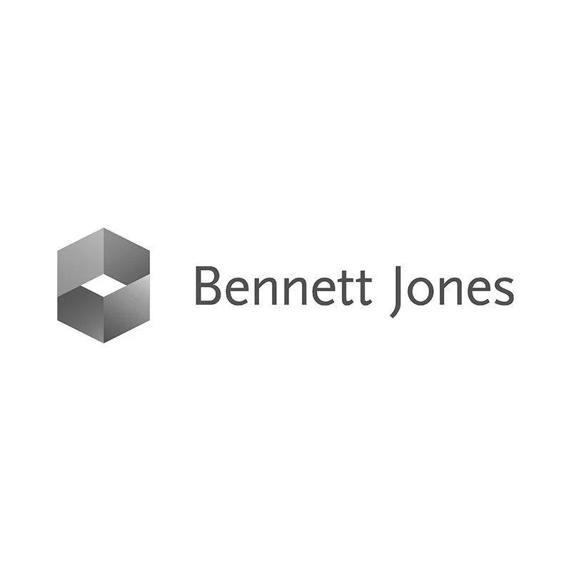 Gray geometric cube icon next to the text 'Bennett Jones' in black font on a white background.