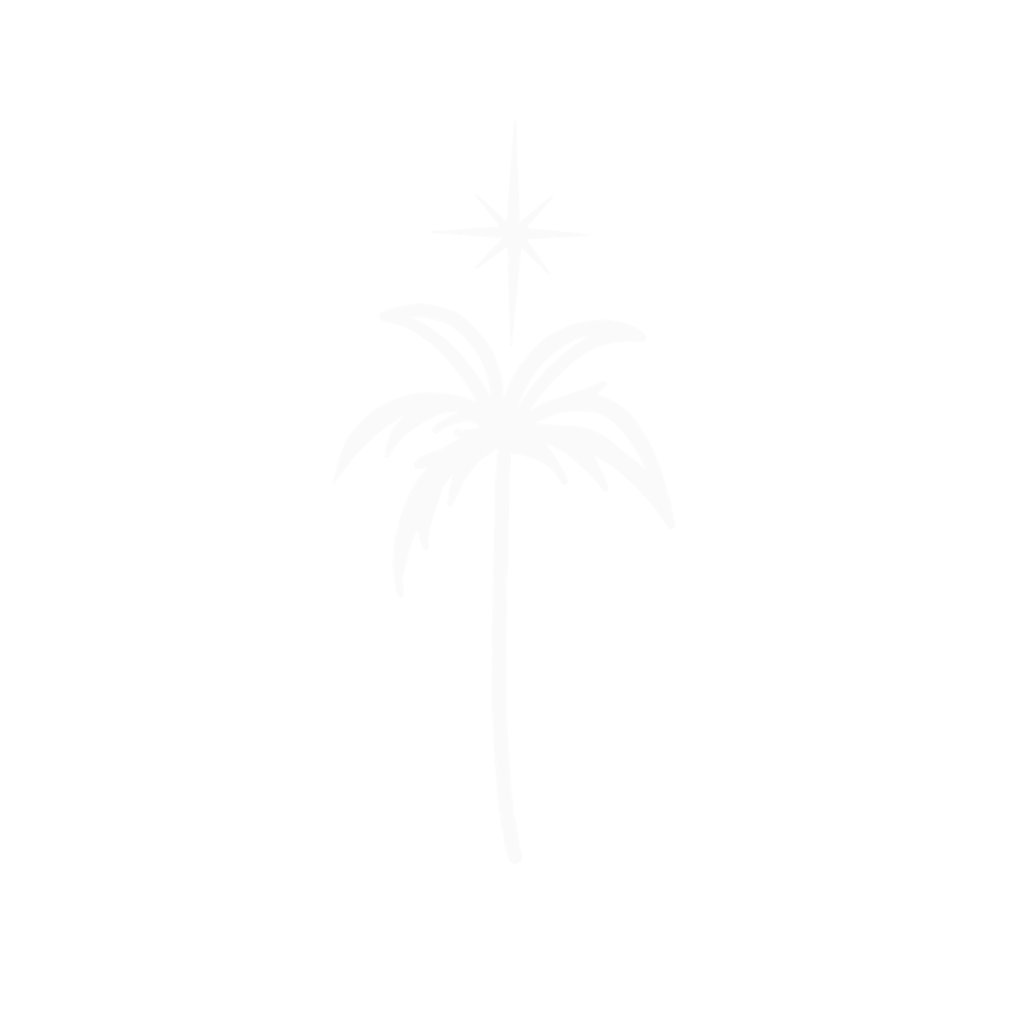 White starburst and curved lines on a black background