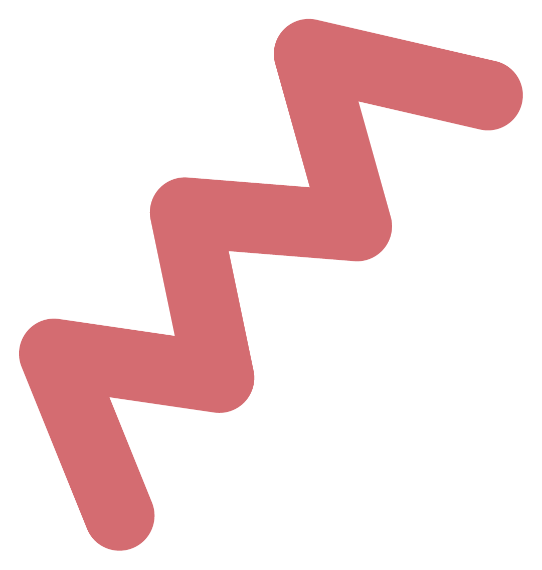 A pink zigzag arrow pointing upward with a white border.