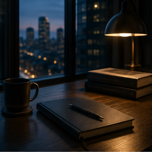 Executive workspace at blue hour