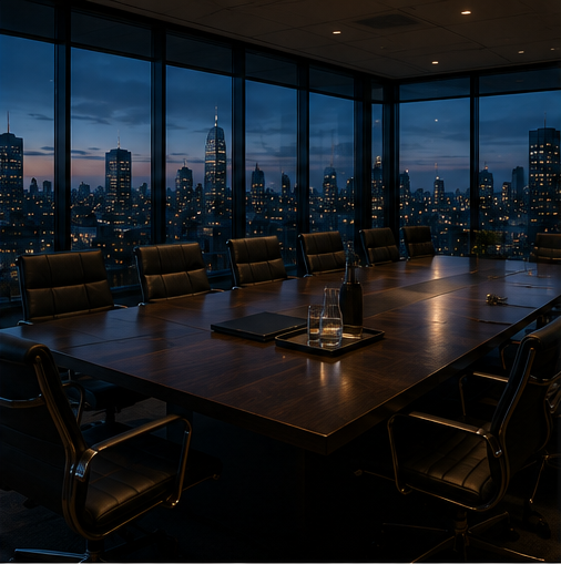 Executive boardroom overlooking a city