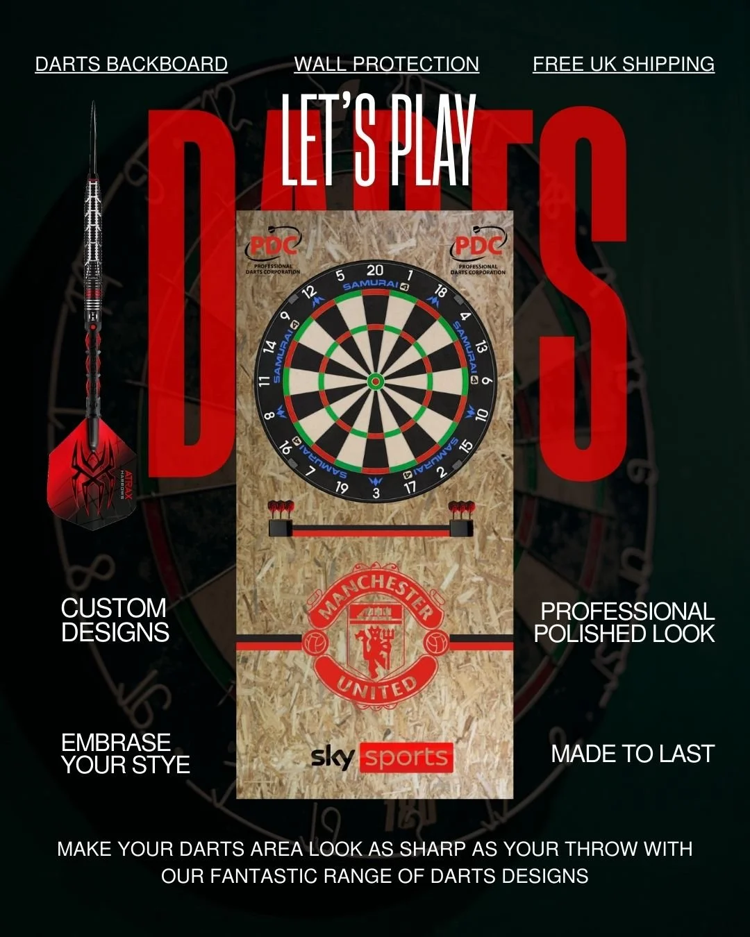 Manchester United Darts Backboard