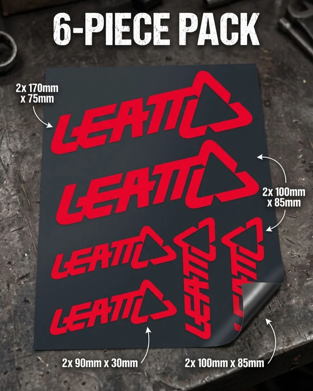 Leatt 6-piece vinyl decal pack for helmets and mountain bike gear in custom colours