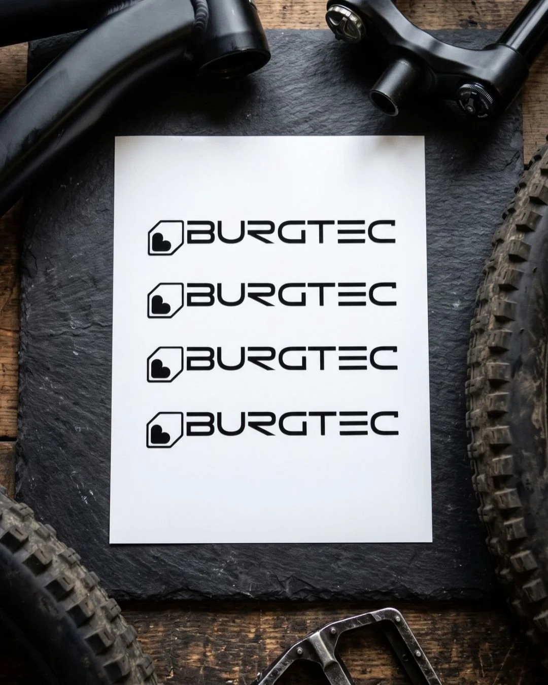 Burgtec MTB Vinyl Decal Pack (4-Pack) – Premium Frame, Fork & Helmet Graphics
