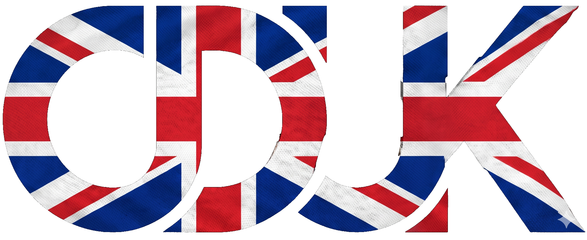 The word "ROCK" overlaid with a design of the British flag, featuring red, white, and blue colors with sections of the Union Jack pattern.