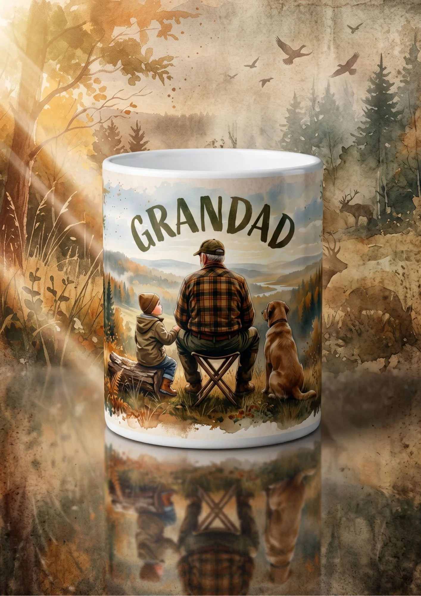 Grandad, Grandson & Dog Watercolour Mug
