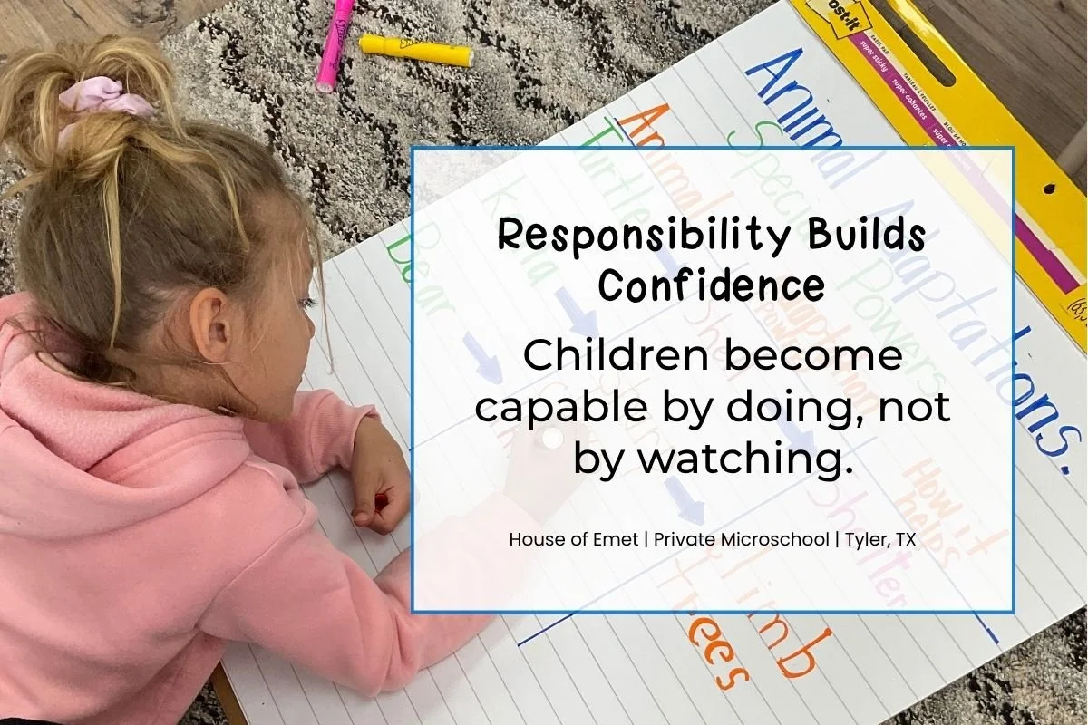Students practicing responsibility through classroom jobs and daily routines