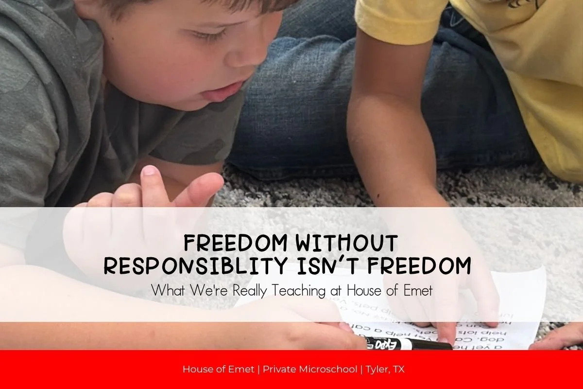 Christian microschool students practicing responsibility and independence at House of Emet in Tyler Texas