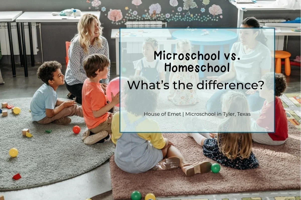 Teacher providing instruction to students in a microschool setting compared to homeschooling.