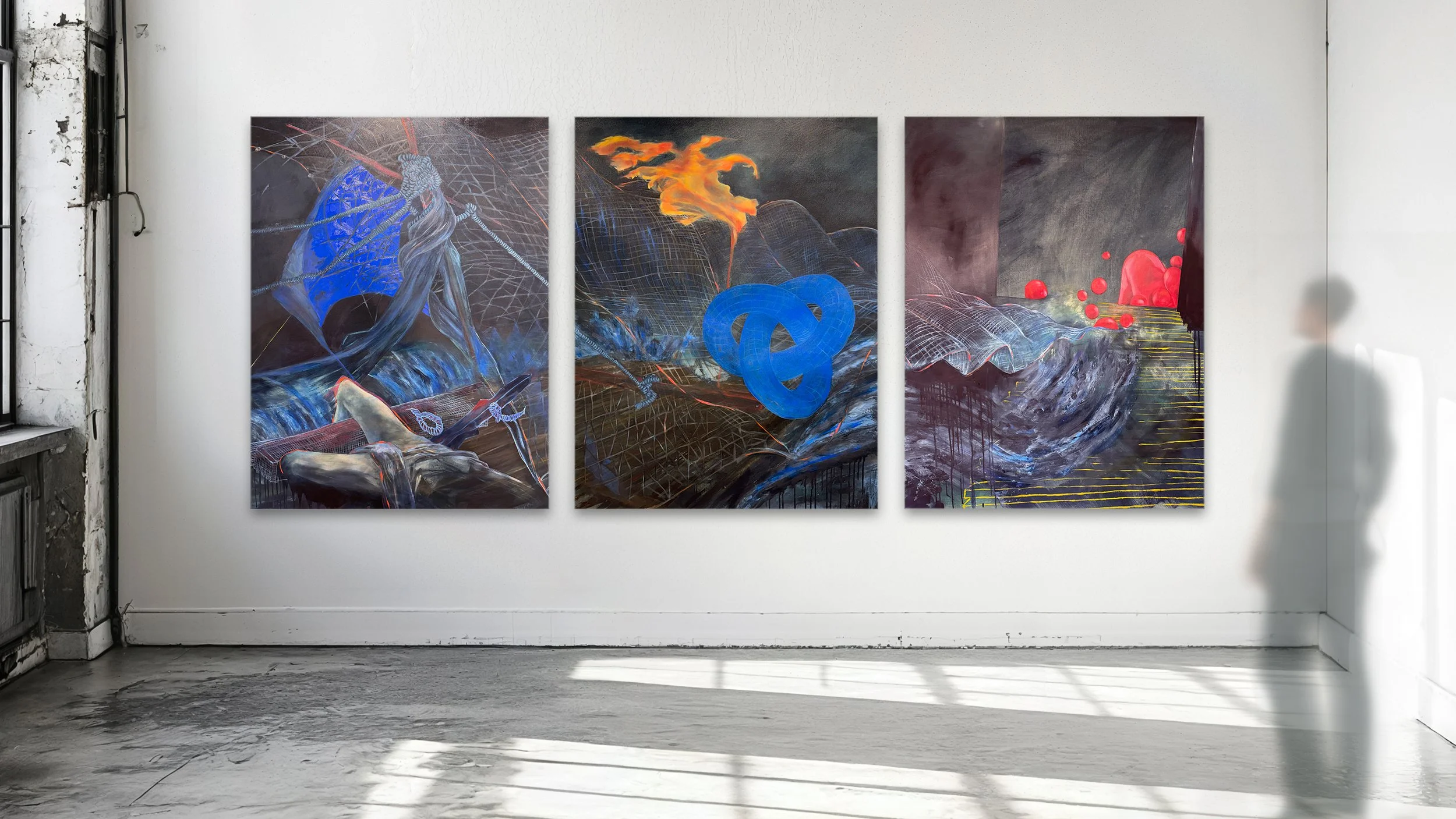 © Between All Possible Dawns, 2025, Oil on Canvas, 48 in X 116 in, 122 cm X 295 cm