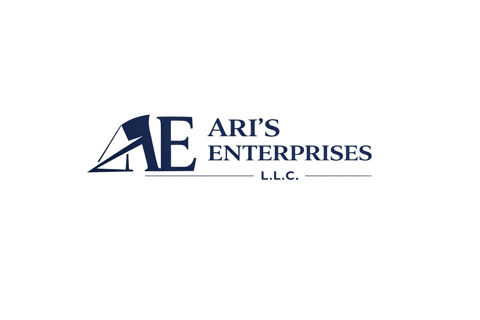 Logo for Ari's Enterprises LLC, featuring a stylized letter A with a sailboat design and the company name in navy blue text.