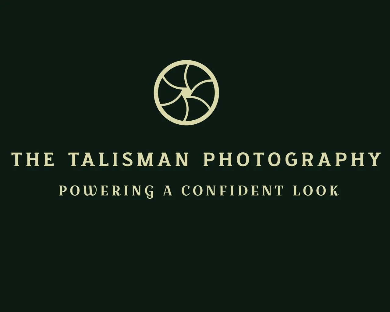 Logo for The Talisman Photography with a geometric icon and the tagline "Powering a Confident Look" on a dark background.
