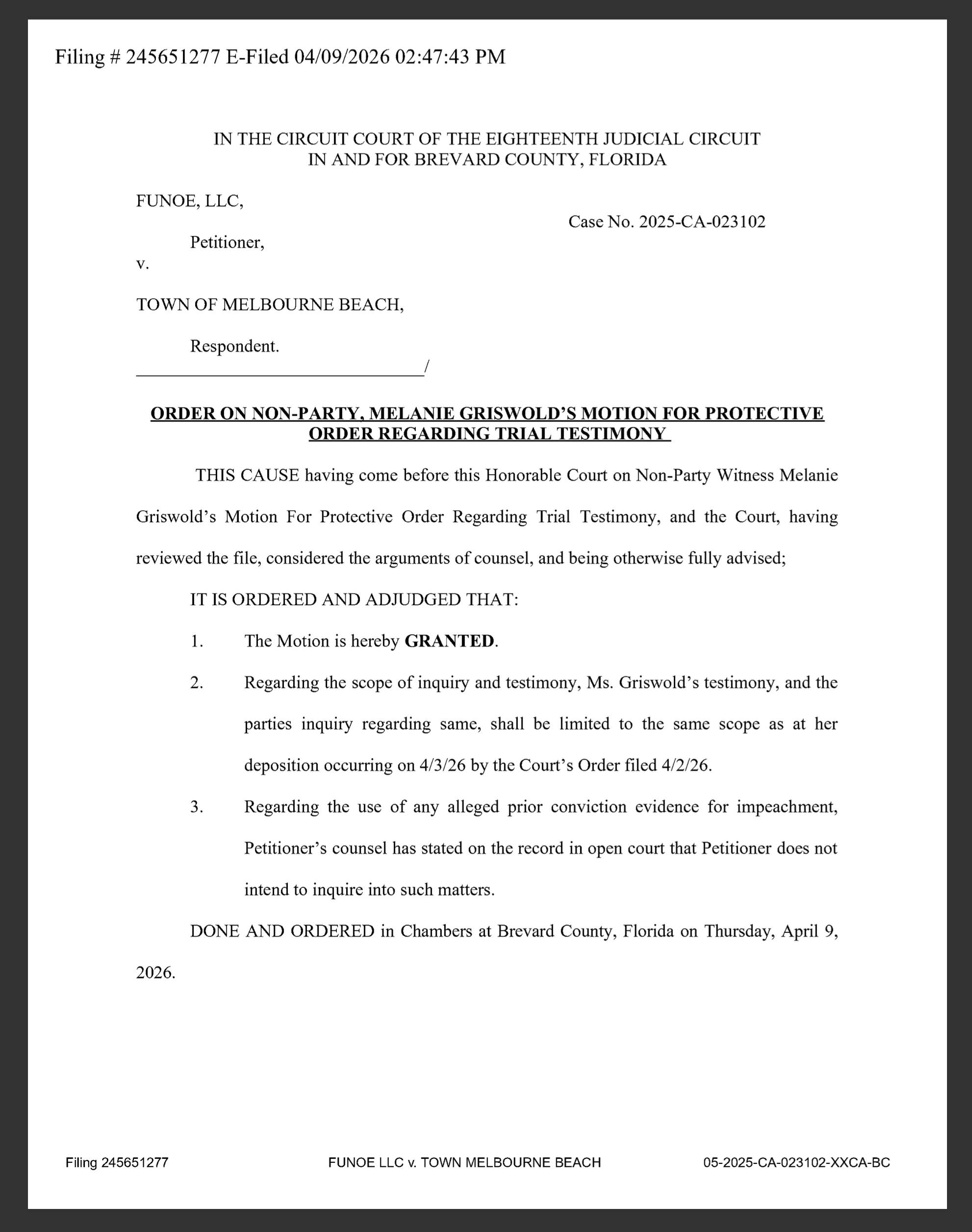 Protective Order Funoe vs TMB