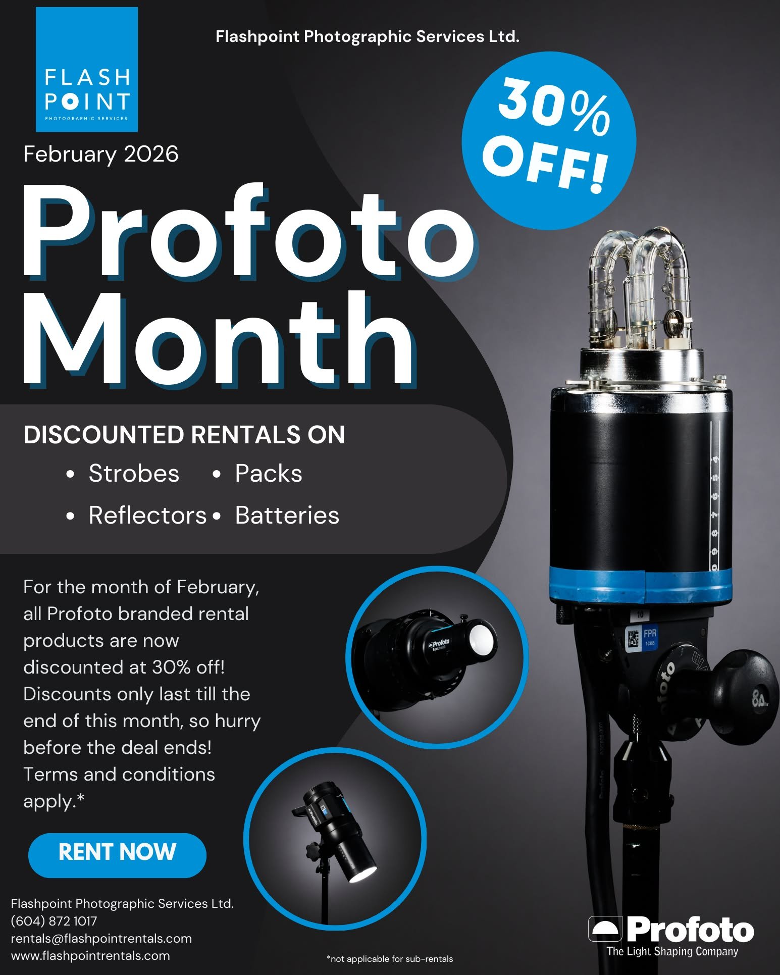 Have we got February news for you! 

Got a big shoot coming up in February? We&rsquo;re making it easier to say "yes" to better lighting.

Get 30% OFF all Profoto Rentals for the entire month.

Whether you need the portability of the B10X f