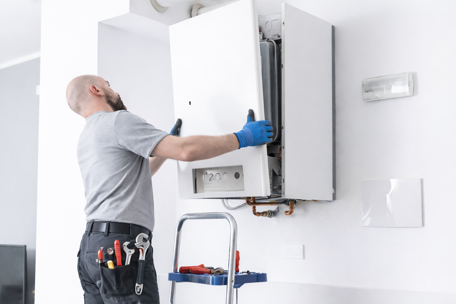 Gecertificeerde monteur voert cv-ketel onderhoud uit in woning