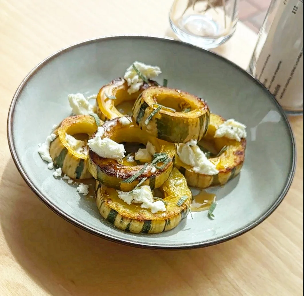 Delicata squash, hot honey, pepita crumble, goat cheese
