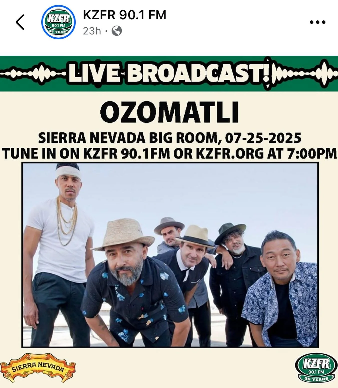 Tune in tomorrow evening for a live broadcast our show with Ozomatli! A gozar!
