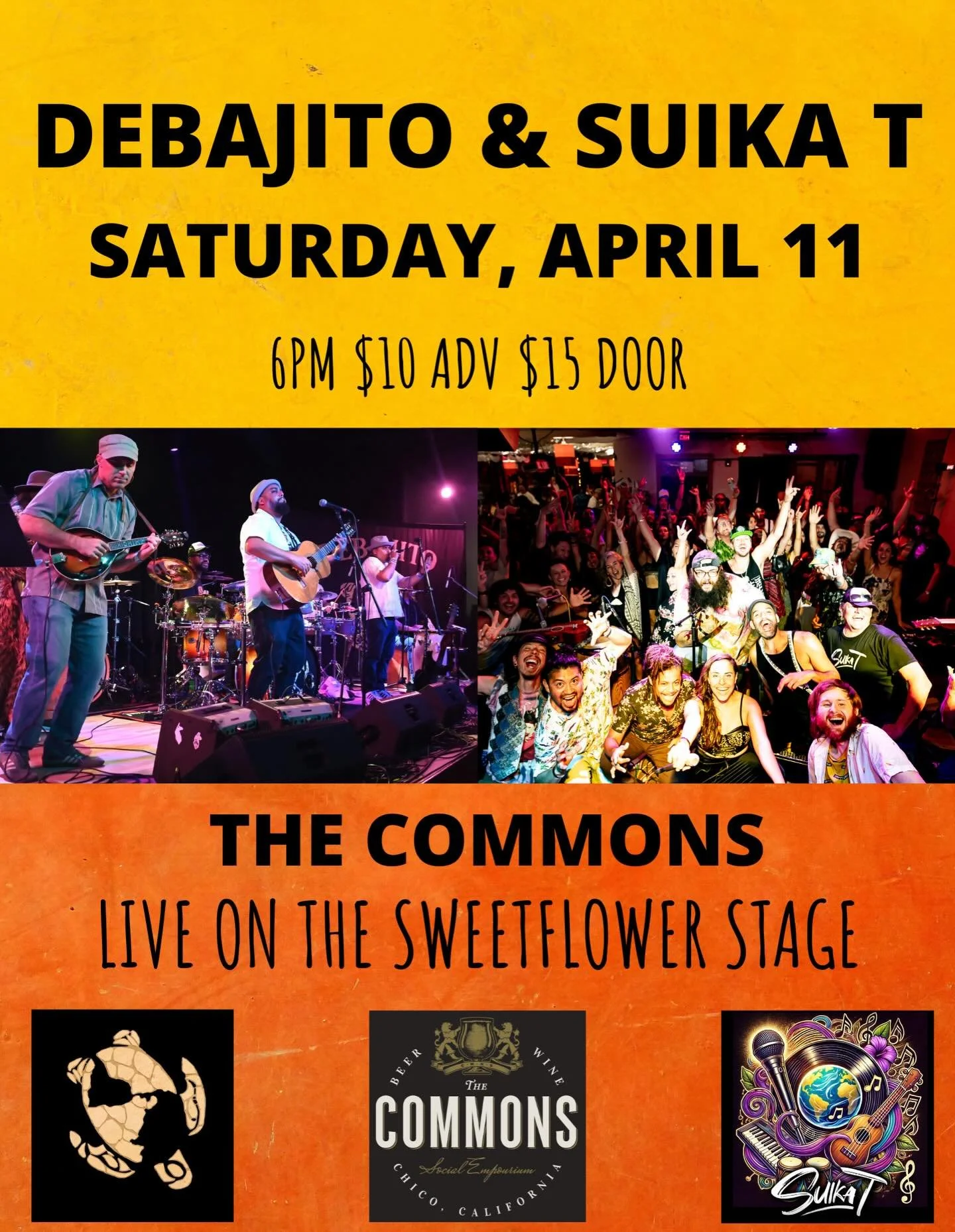NEW SHOW ALERT! Debajito y Suika T LIVE on the Sweetflower Stage at The Commons on Saturday, April 11th! 6pm Doors, 7pm Music. $10 Advance, $15 Door. Tickets available soon! vamoooo!!!