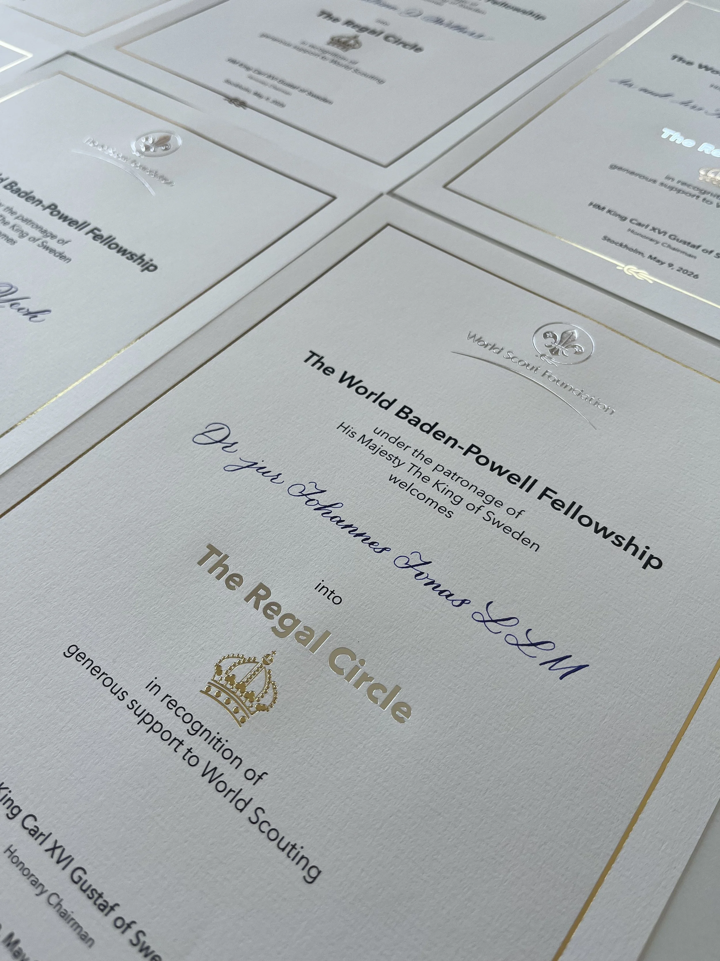 Calligraphed certificates for the World Scout Foundation Event 2026