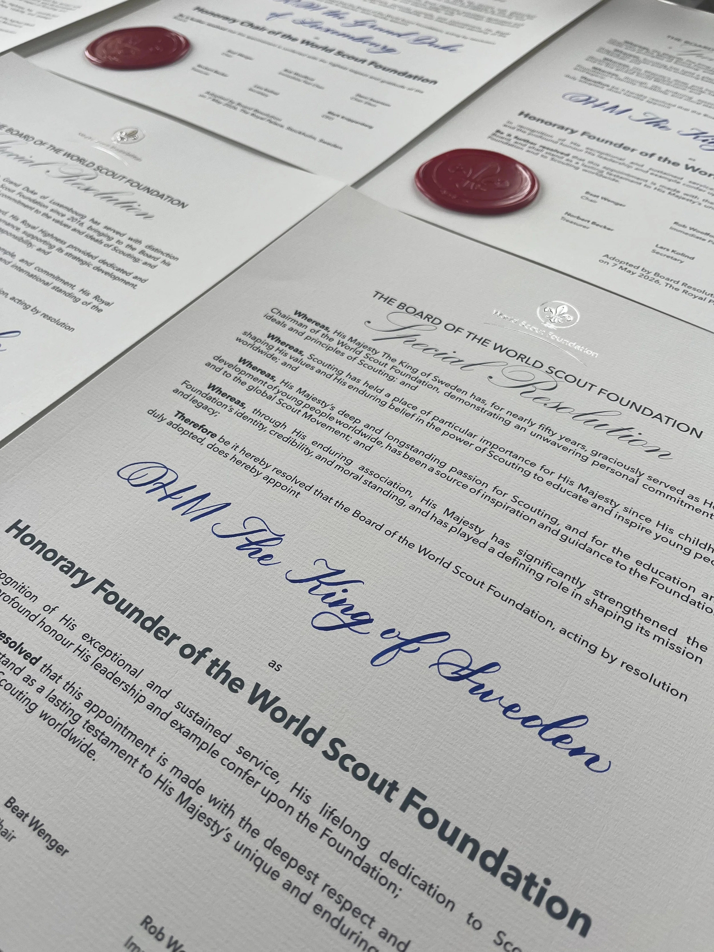 Calligraphed certificates for the World Scout Foundation Event 2026