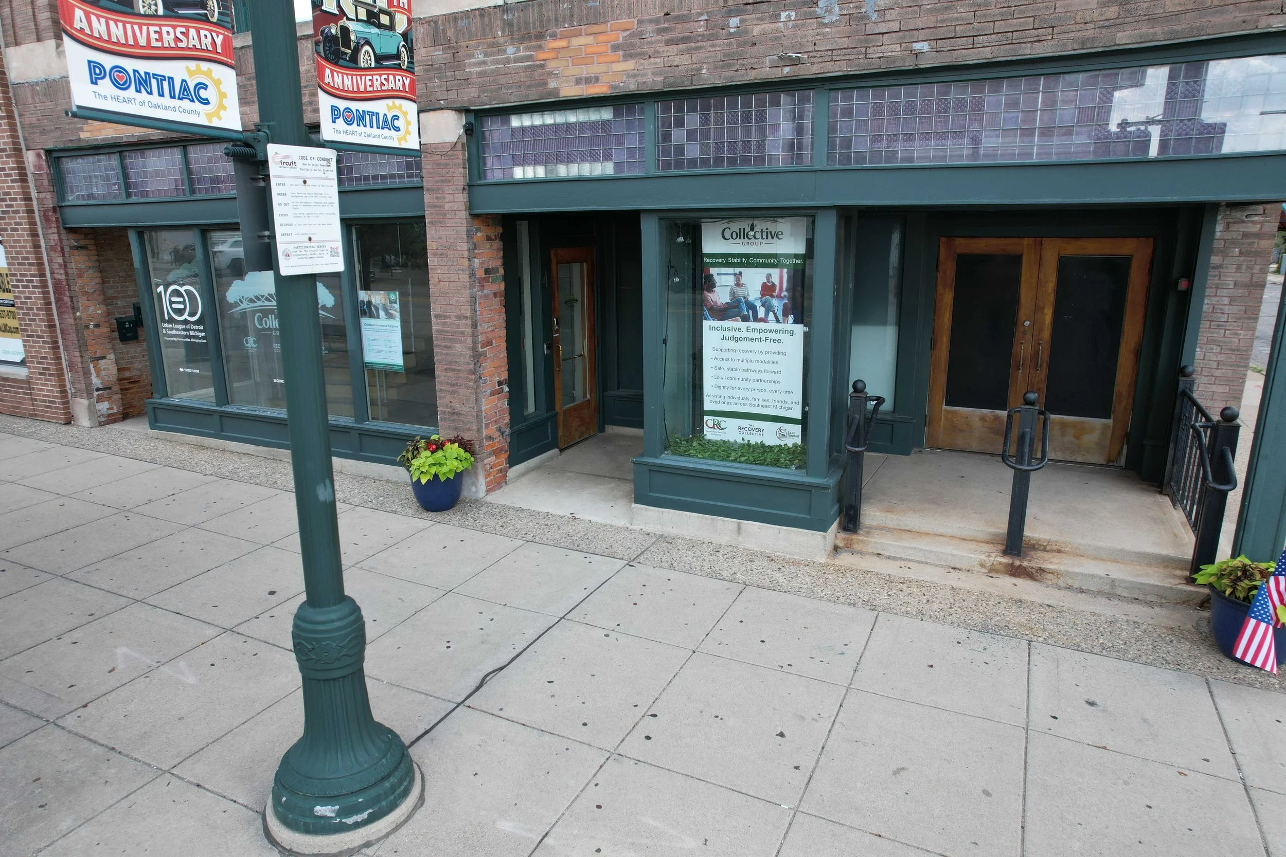 Our entrance at 4 N Saginaw St in downtown Pontiac.