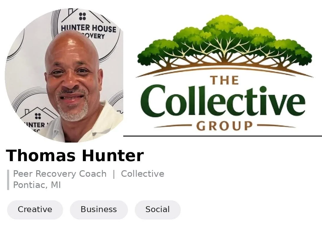 Thomas Hunter, Peer Recovery Coach, The Collective Group, Pontiac, Michigan.