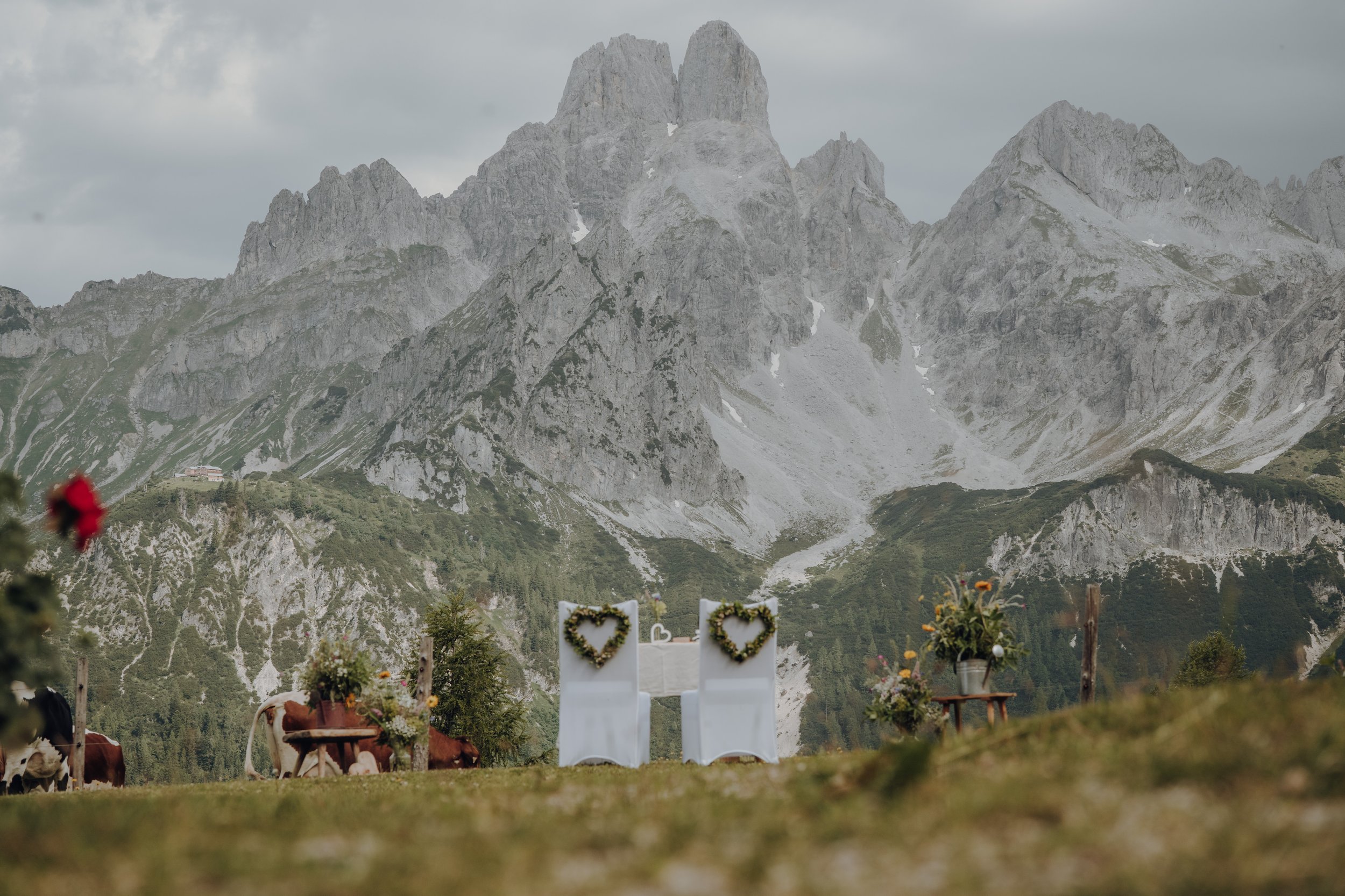 Heiraten in den Bergen in Filzmoos, Österreich, auf der Löckenwaldhütte (Die Alm Filzmoos - Weddings & Events).