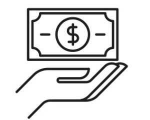 Outline of a hand holding a dollar bill.