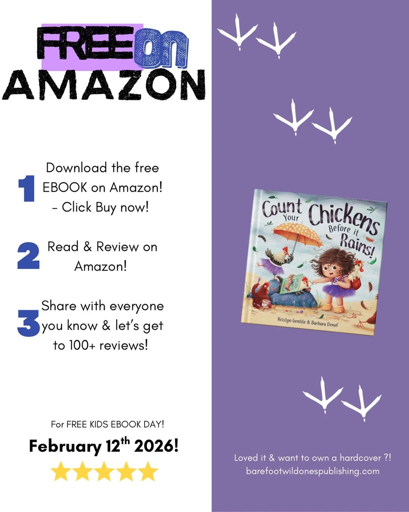 LAST CHANCE! Time is running out!! ⏳

Grab my book (and 199 other ones) FOR FREE! 

TODAY ONLY! 

And I&rsquo;d be forever grateful if you wrote a review after you read it 💜

#countyourchickensbeforeitrains #childrensbookstagram #childrensbook #free