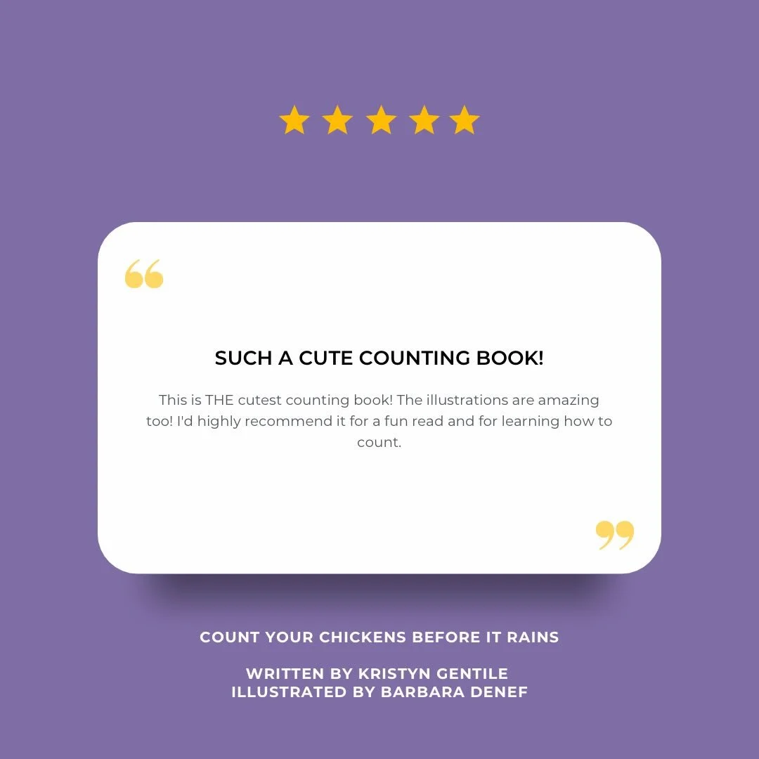 Looking for a fun way to teach counting? Grab a copy of my book and count your chickens before it rains! 🐔☔️

Love my book? Leave a review! 💜

#amazonreview #countyourchickensbeforeitrains #childrensbook #bookreview childrensbookstagram