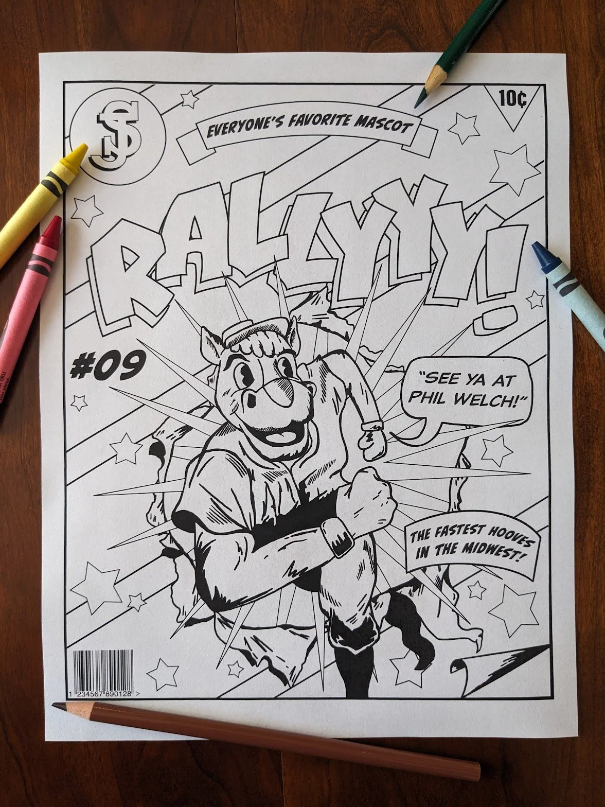 Rally coloring page for the Mustangs Kids Club members