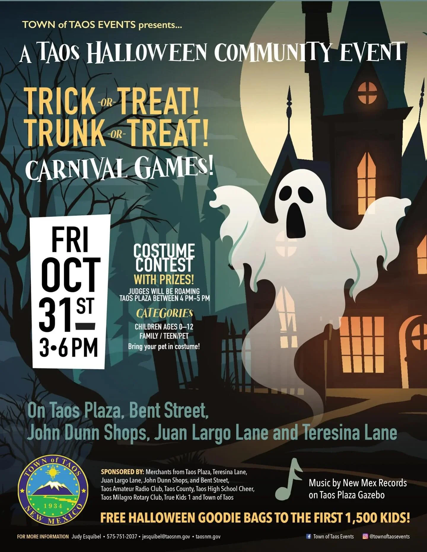 Halloween is right around the corner. 🎃
Before you head out, here&rsquo;s where to park and which roads to avoid!

Road closure will take place on Friday, October 31st. 
Taos Plaza &amp; Bent Street will be closed from 6 AM &ndash; 9 PM. Shops open 