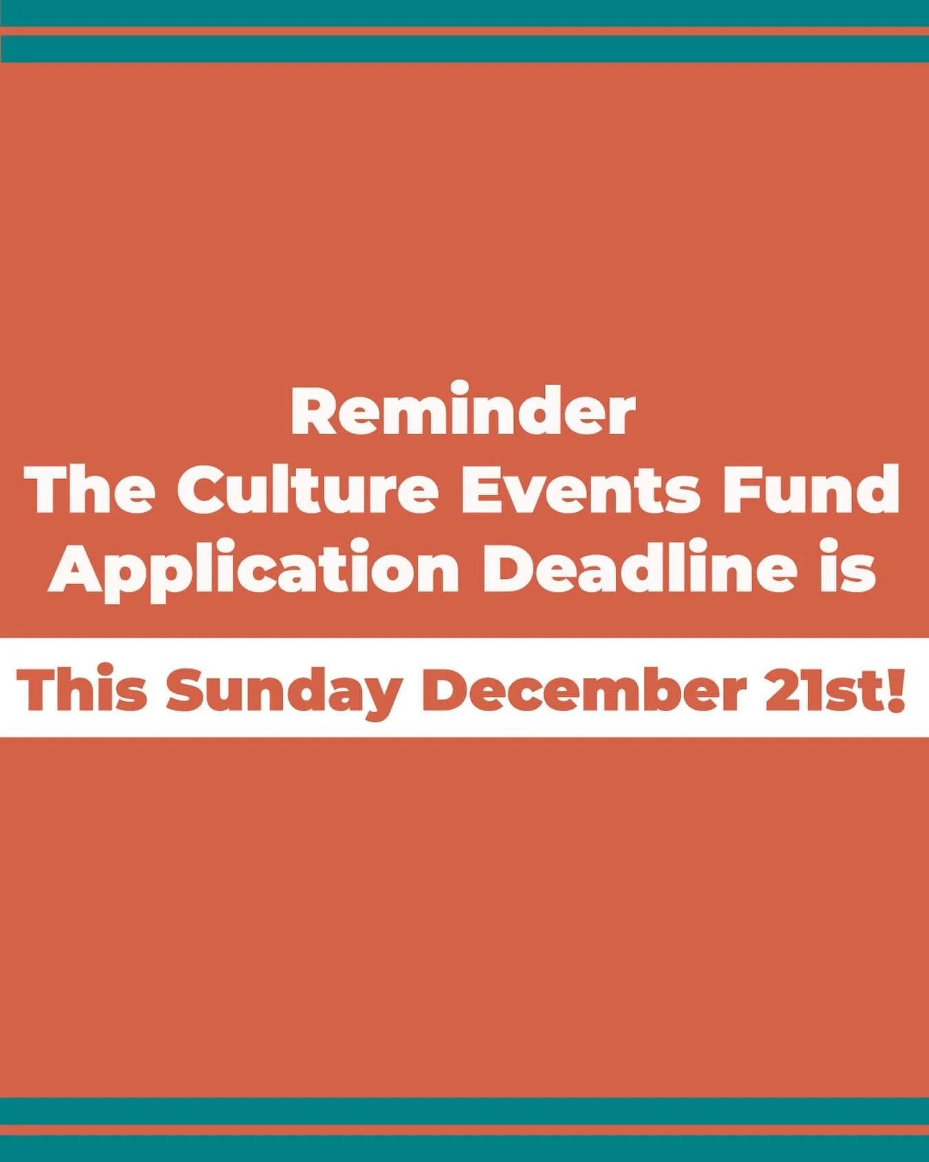 ⏰ A reminder that the Cultural Event Fund application closing this Sunday Dec 21st. Don&rsquo;t miss your chance. Apply at the link in our bio!