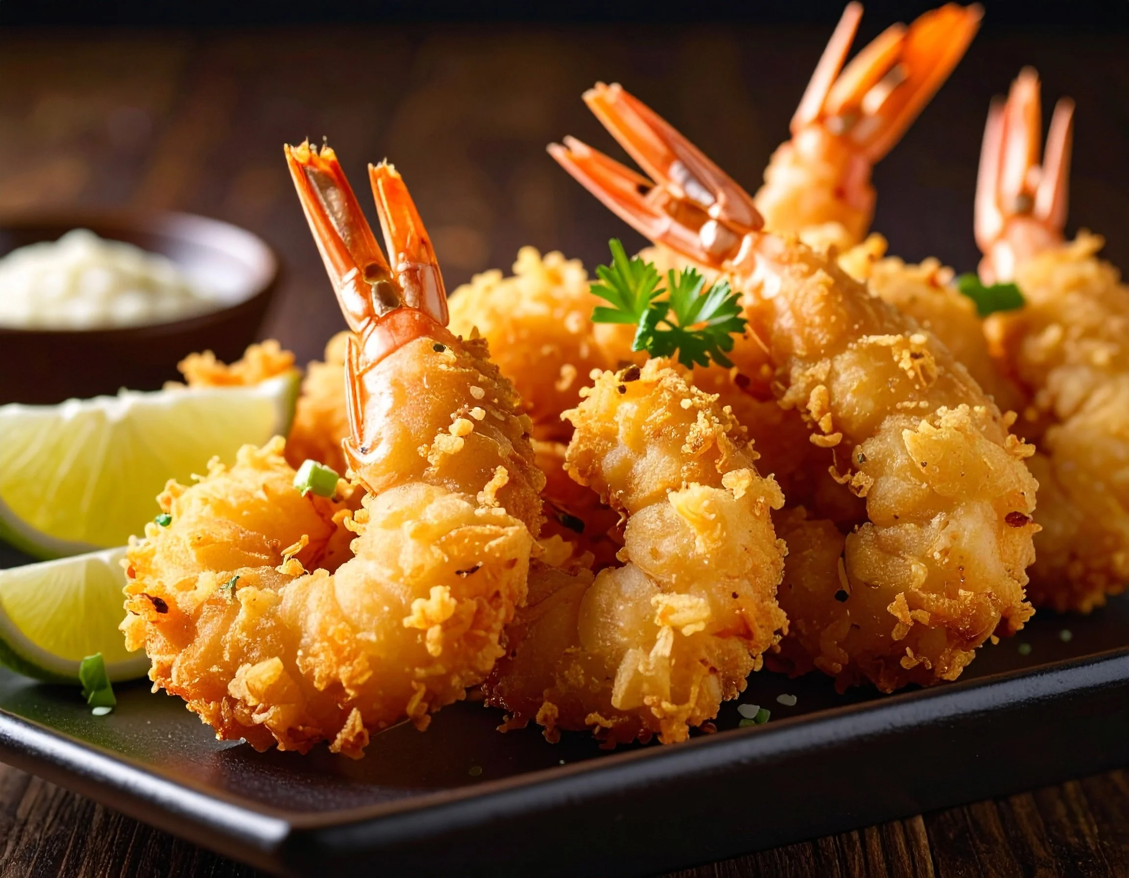 Extra Crispy Tempura Batter Mix on shrimp, ensuring a texture that sustains crispness for Extended Periods in Commercial Foodservice Operations