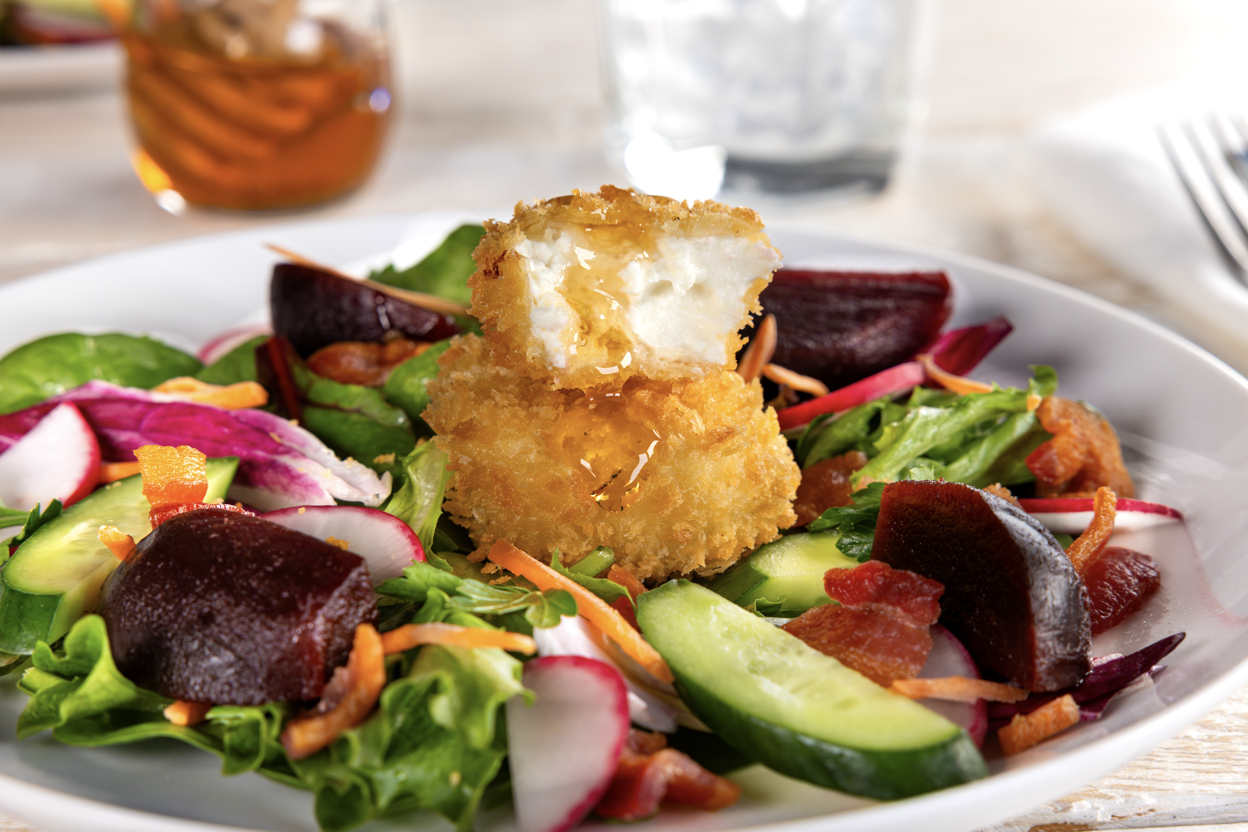 Authentic Panko on Goat Cheese Medallions, showcasing chef-driven menu innovation for premium foodservice salads