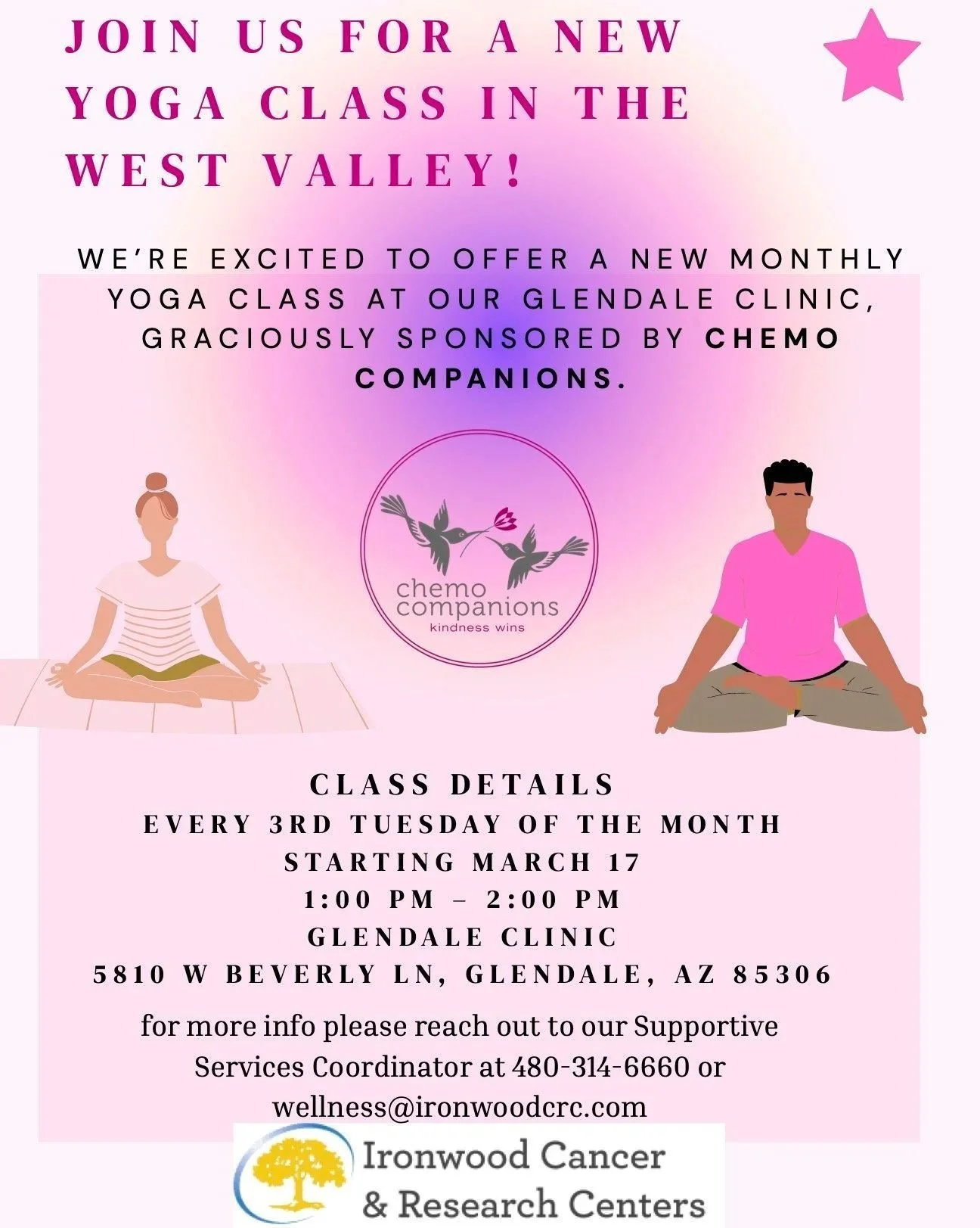 Have you made time for yourself recently? Tomorrow, we are hosting yoga in Glendale and sound healing in Goodyear! No experience is needed and all levels welcome. 🧘&zwj;♂️ 

These sessions are free and open exclusively to cancer patients and caregiv
