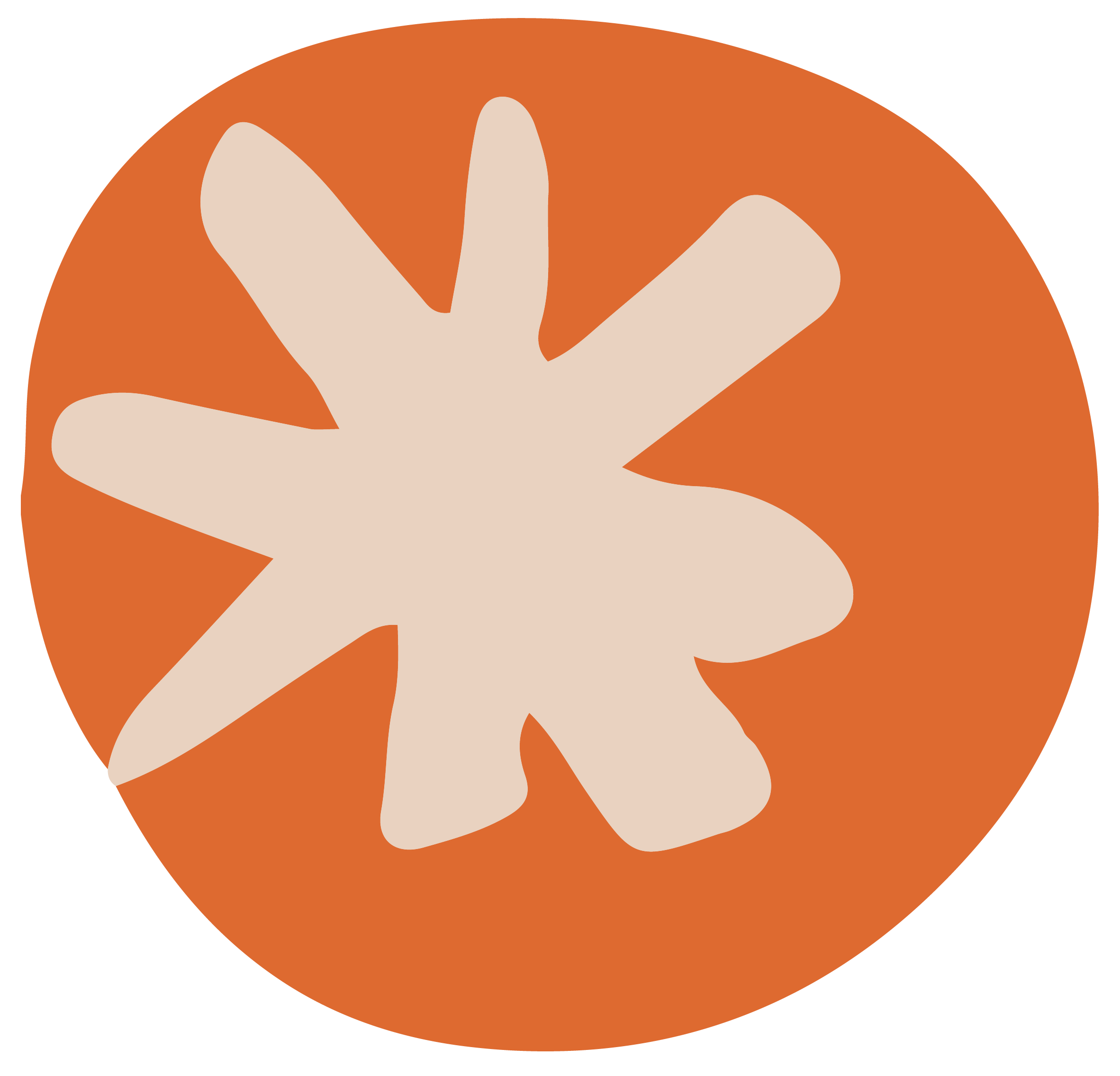 Abstract beige starburst shape on orange background