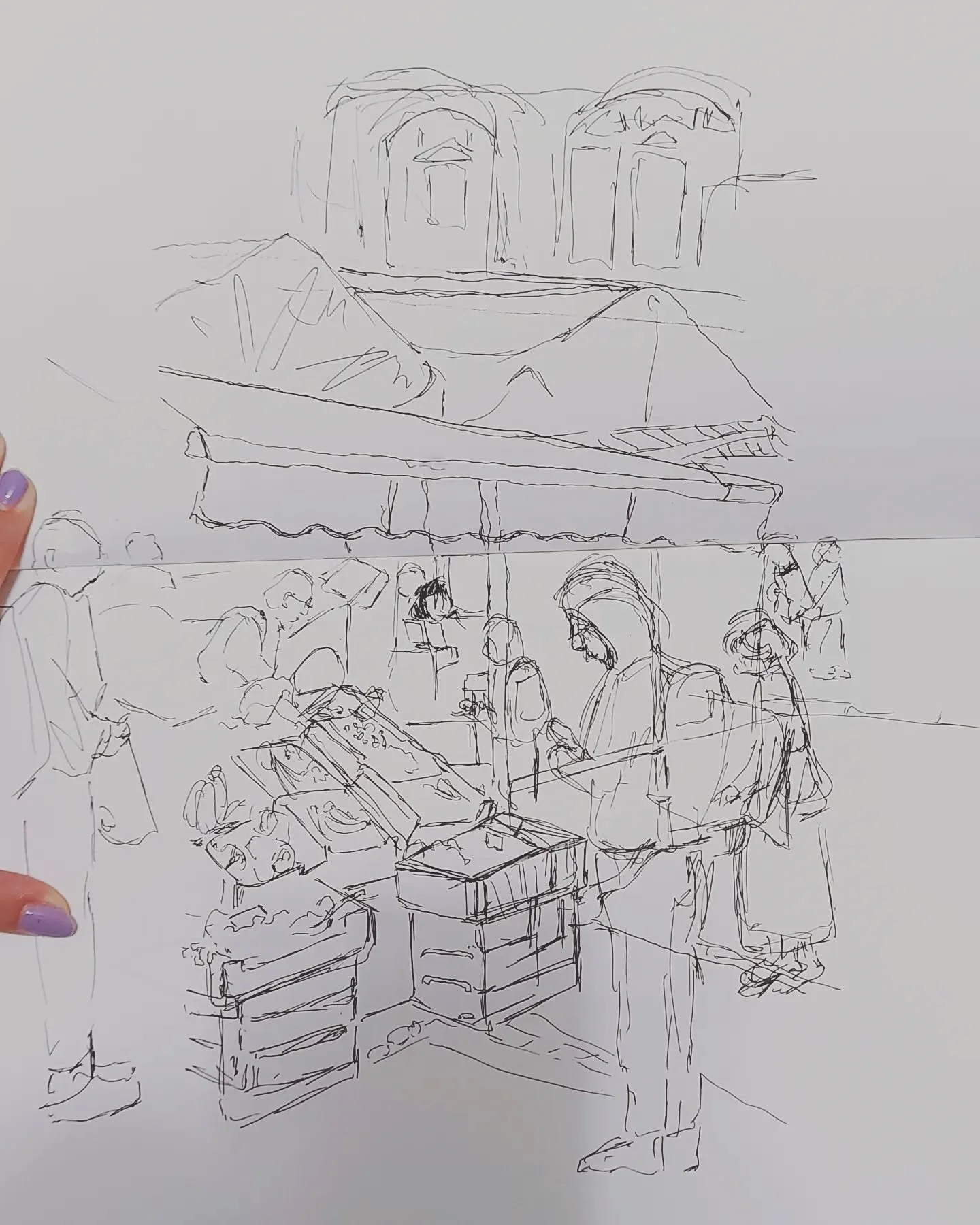 Continuing Week 1 experimental perspective studies in and around Cambridge Market

#perspective #sketching #peoplestudies #quickdrawing #experimenting #cambridge #cambridgeschoolofart #collageart