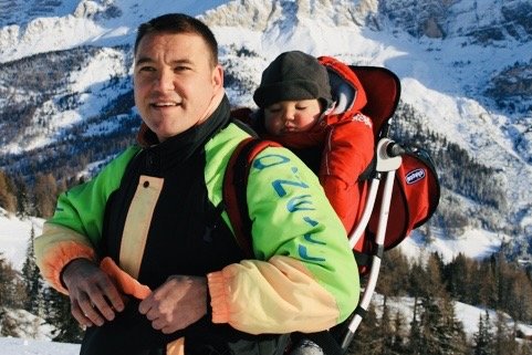 Snow shoeing in Italy with baby Cosimo