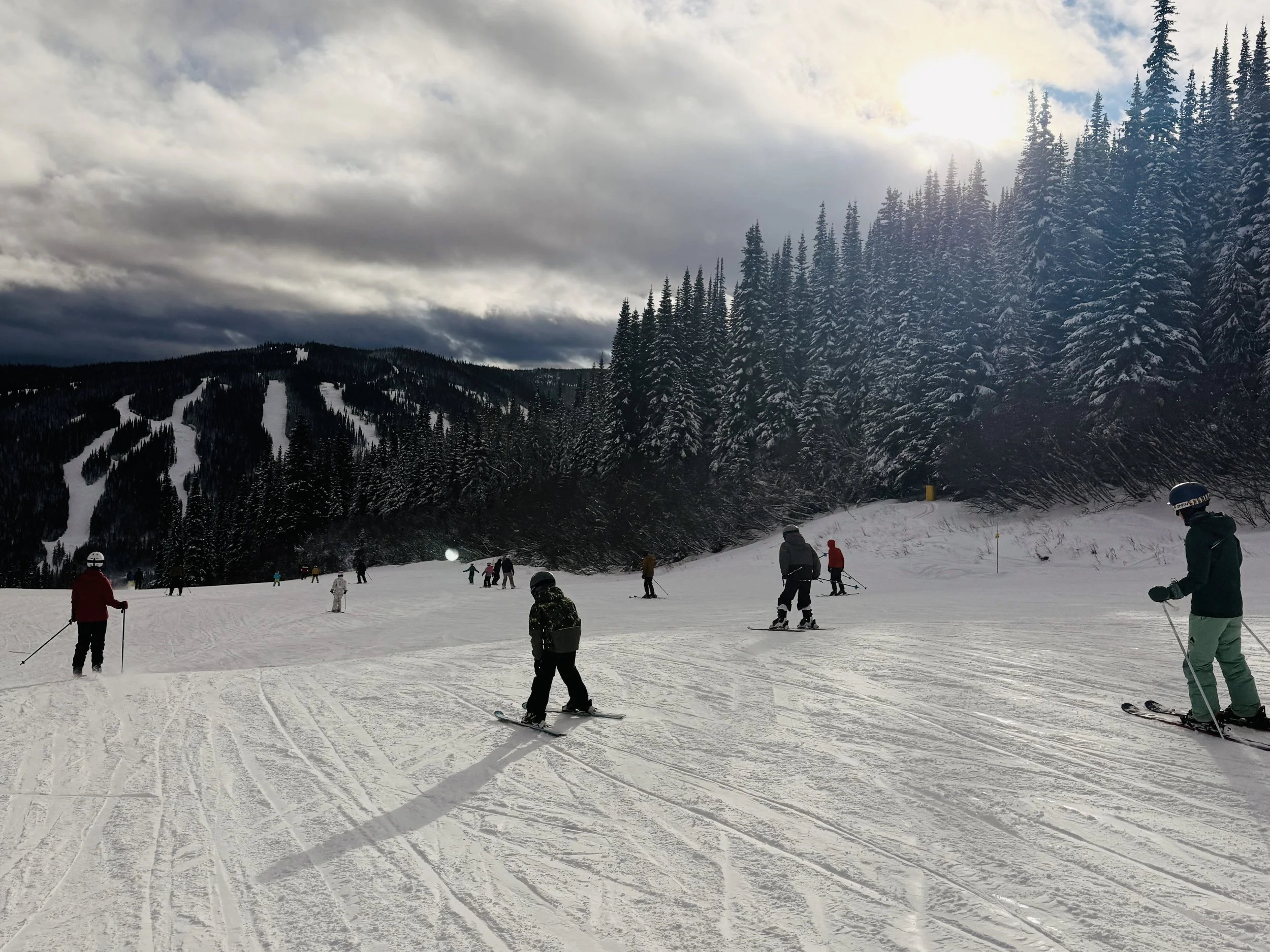 Skiing together in Sun Peaks, Canada